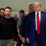 Republican presidential nominee former President Donald Trump meets with Ukraine's President Volodymyr Zelenskyy at Trump Tower, Friday, Sept. 27, 2024, in New York. (AP Photo/Julia Demaree Nikhinson)